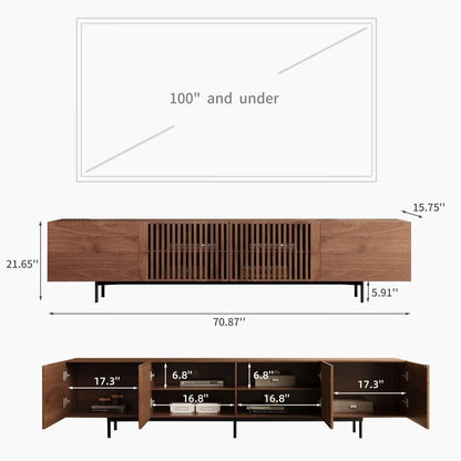 Meuble TV de style moderne du milieu du siècle avec 4 portes de rangement, compatible avec les téléviseurs jusqu'à 100 pouces, centre de divertissement pour le salon