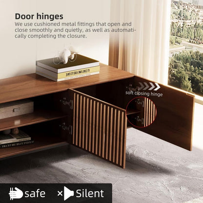 Meuble TV de style moderne du milieu du siècle avec 4 portes de rangement, compatible avec les téléviseurs jusqu'à 100 pouces, centre de divertissement pour le salon