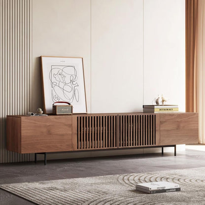 Meuble TV de style moderne du milieu du siècle avec 4 portes de rangement, compatible avec les téléviseurs jusqu'à 100 pouces, centre de divertissement pour le salon