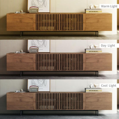 Meuble TV de style moderne du milieu du siècle avec 4 portes de rangement, compatible avec les téléviseurs jusqu'à 100 pouces, centre de divertissement pour le salon