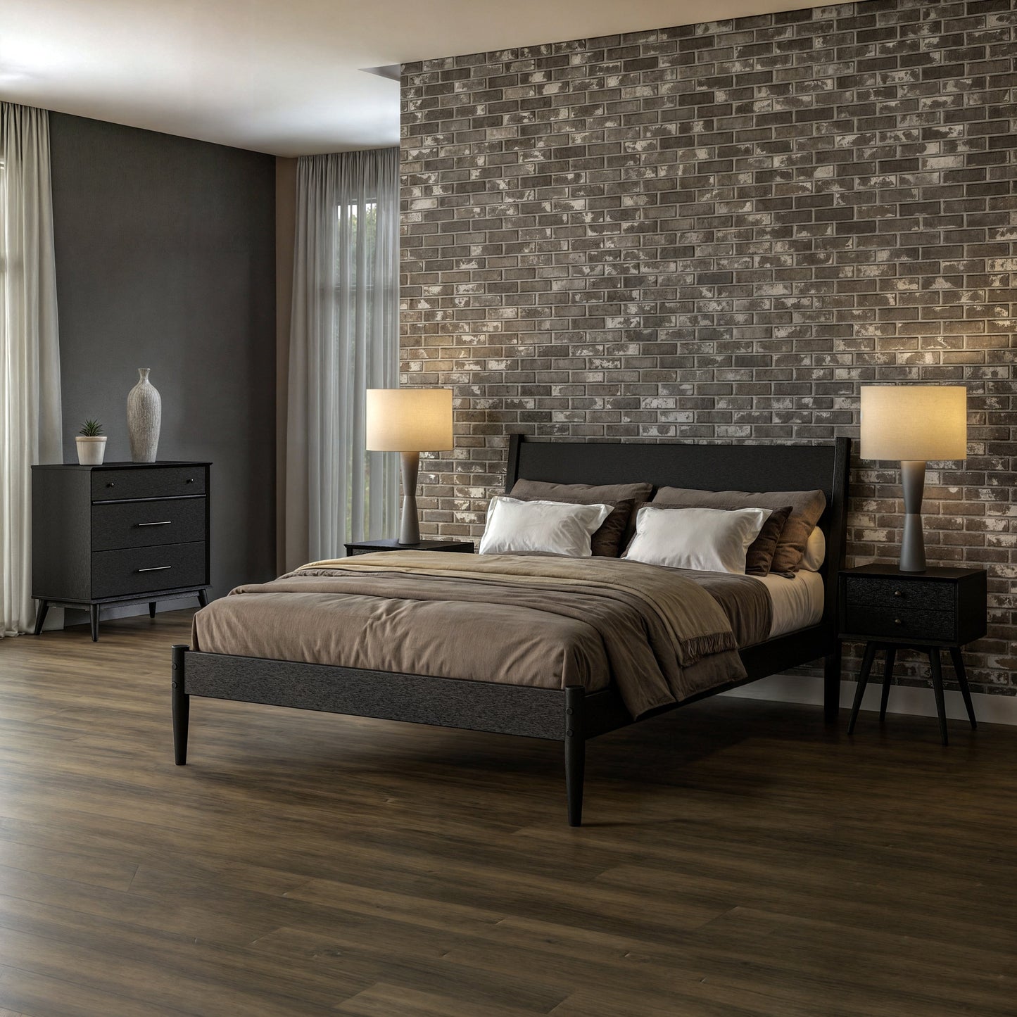 Lit à panneaux de style Mid-Century