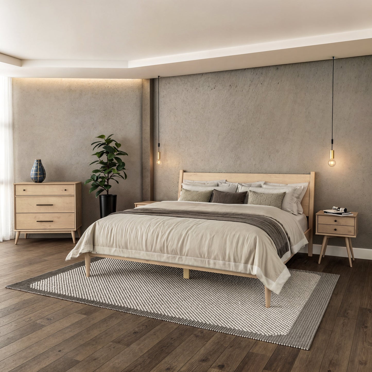 Lit à panneaux de style Mid-Century