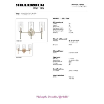 Applique murale de salle de bain Chastine de Millennium Lighting avec abat-jour en verre biseauté transparent