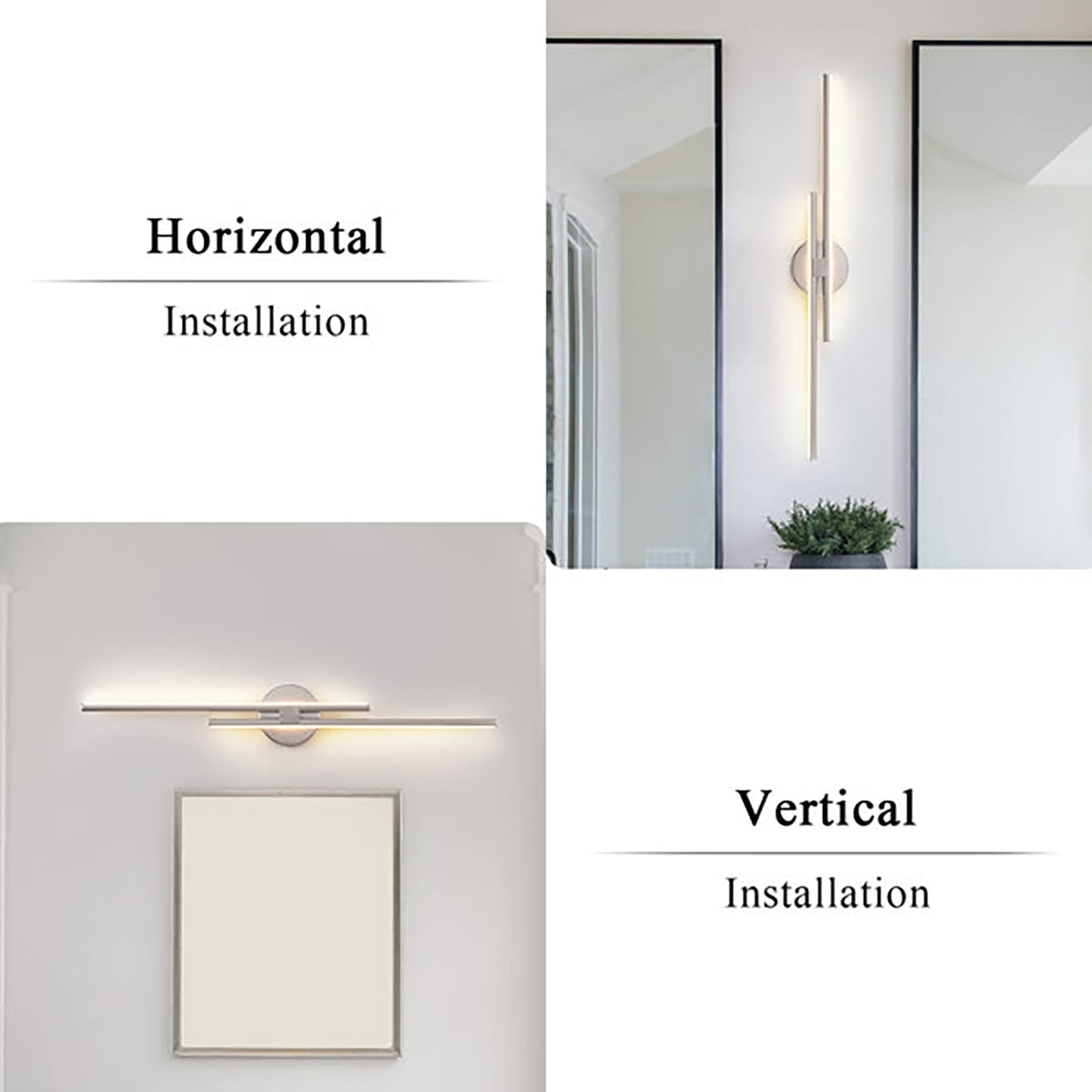 Applique murale minimaliste en métal linéaire à LED dimmable à 2 lumières