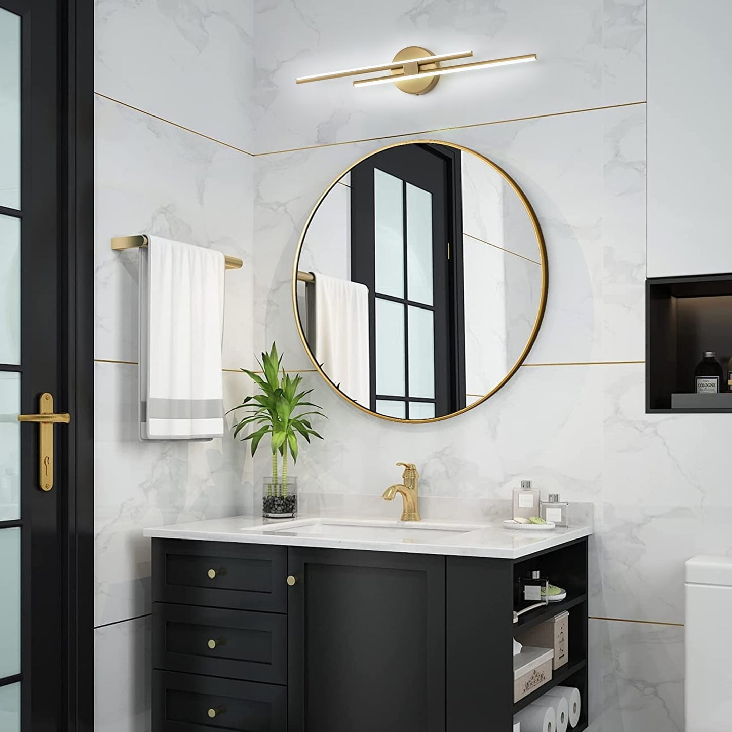 Applique murale minimaliste en métal linéaire à LED dimmable à 2 lumières