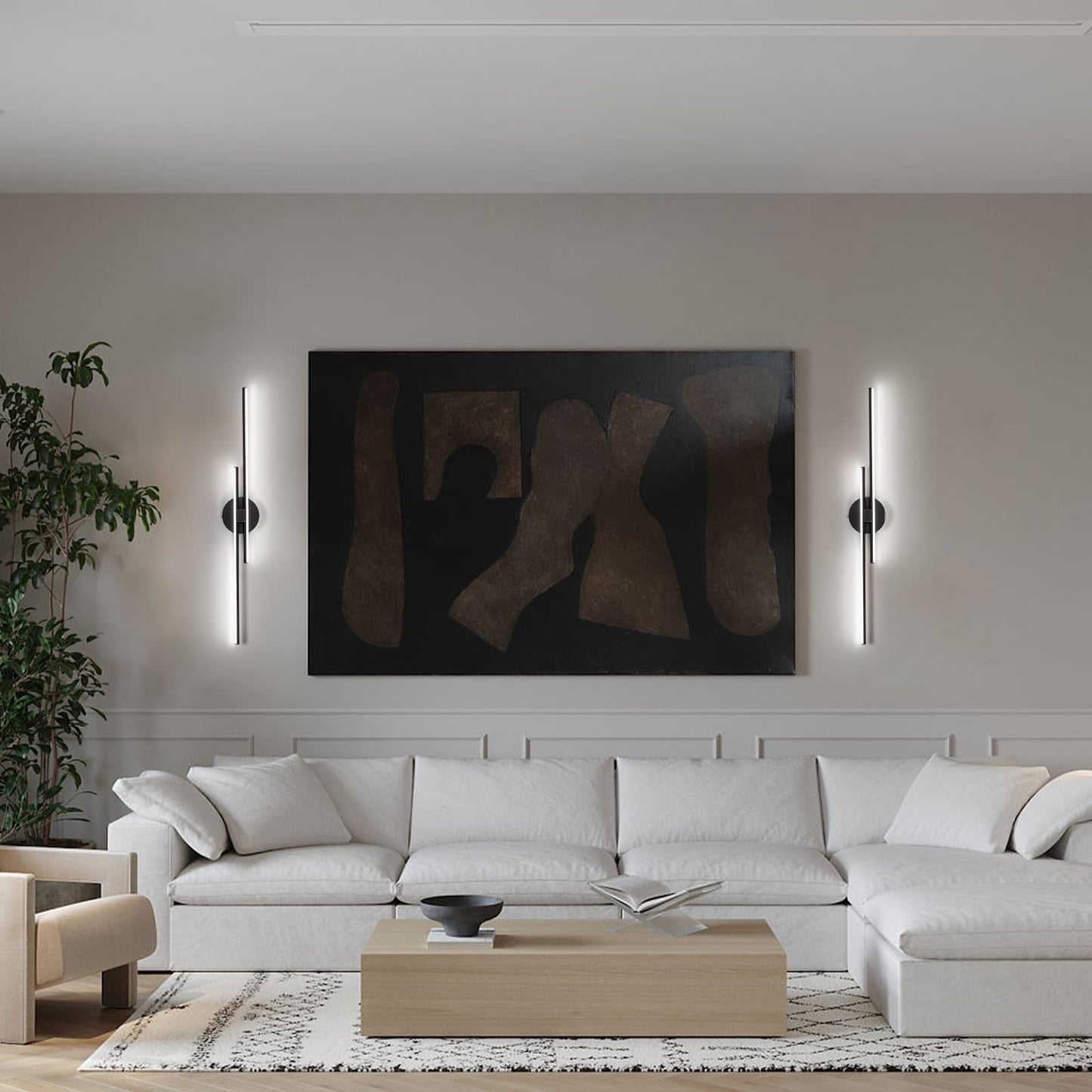 Applique murale minimaliste en métal linéaire à LED dimmable à 2 lumières