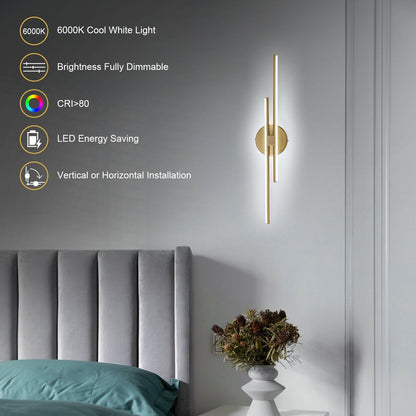 Applique murale minimaliste en métal linéaire à LED dimmable à 2 lumières