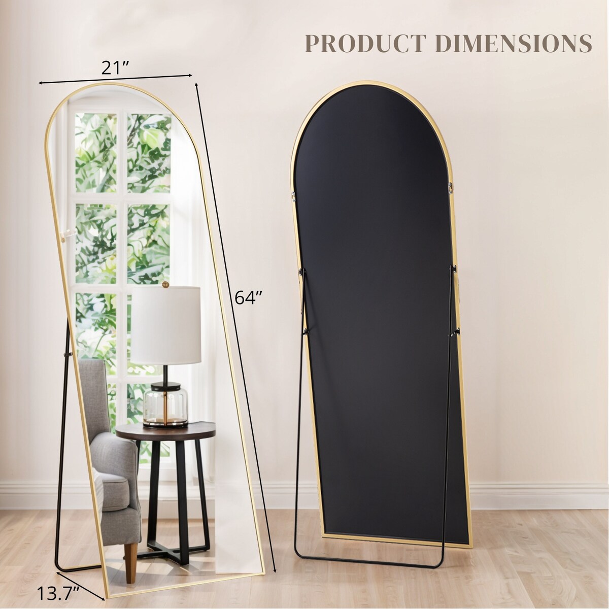 Miroir mural pleine longueur avec verre incassable, sur pied pour chambre ou dressing