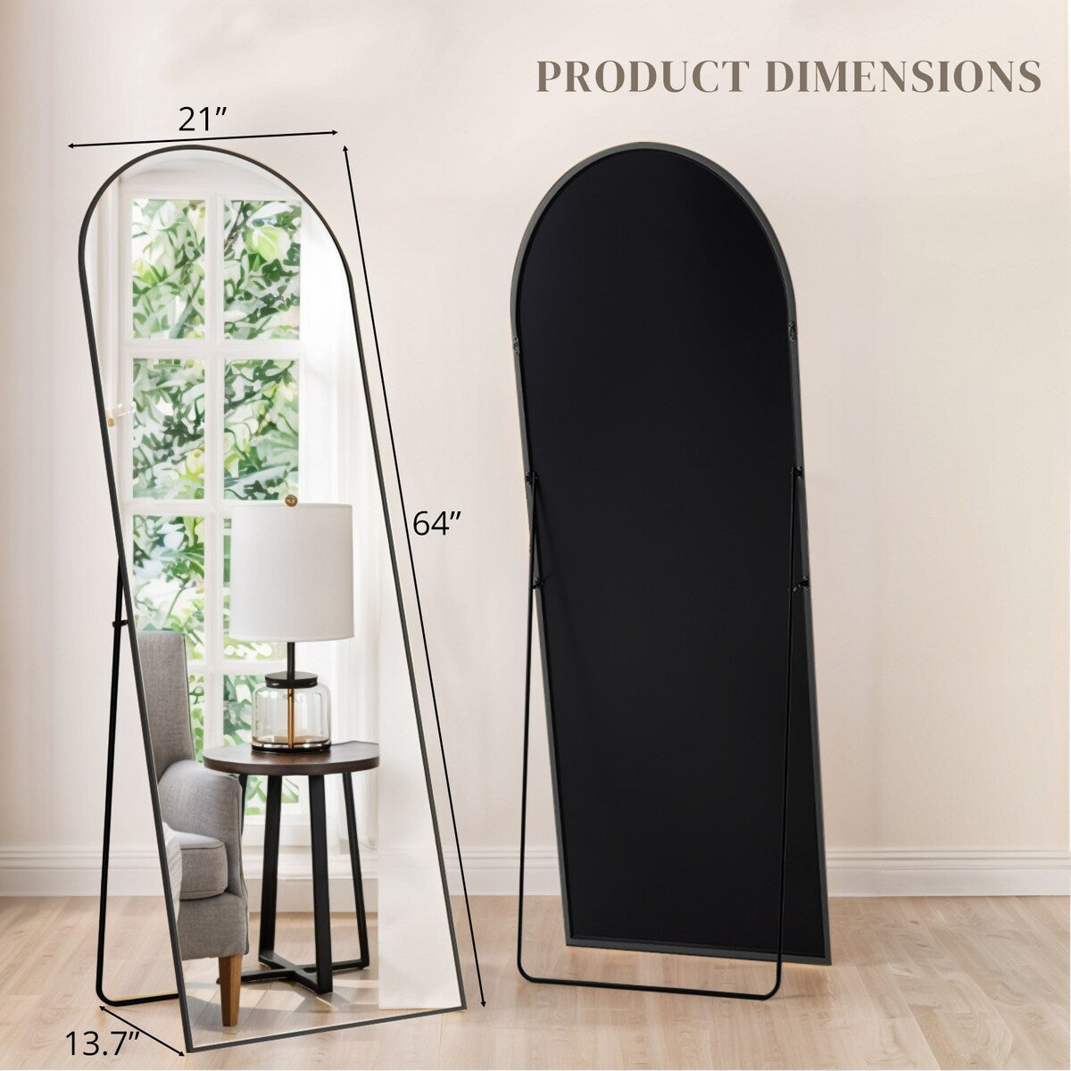 Miroir mural pleine longueur avec verre incassable, sur pied pour chambre ou dressing