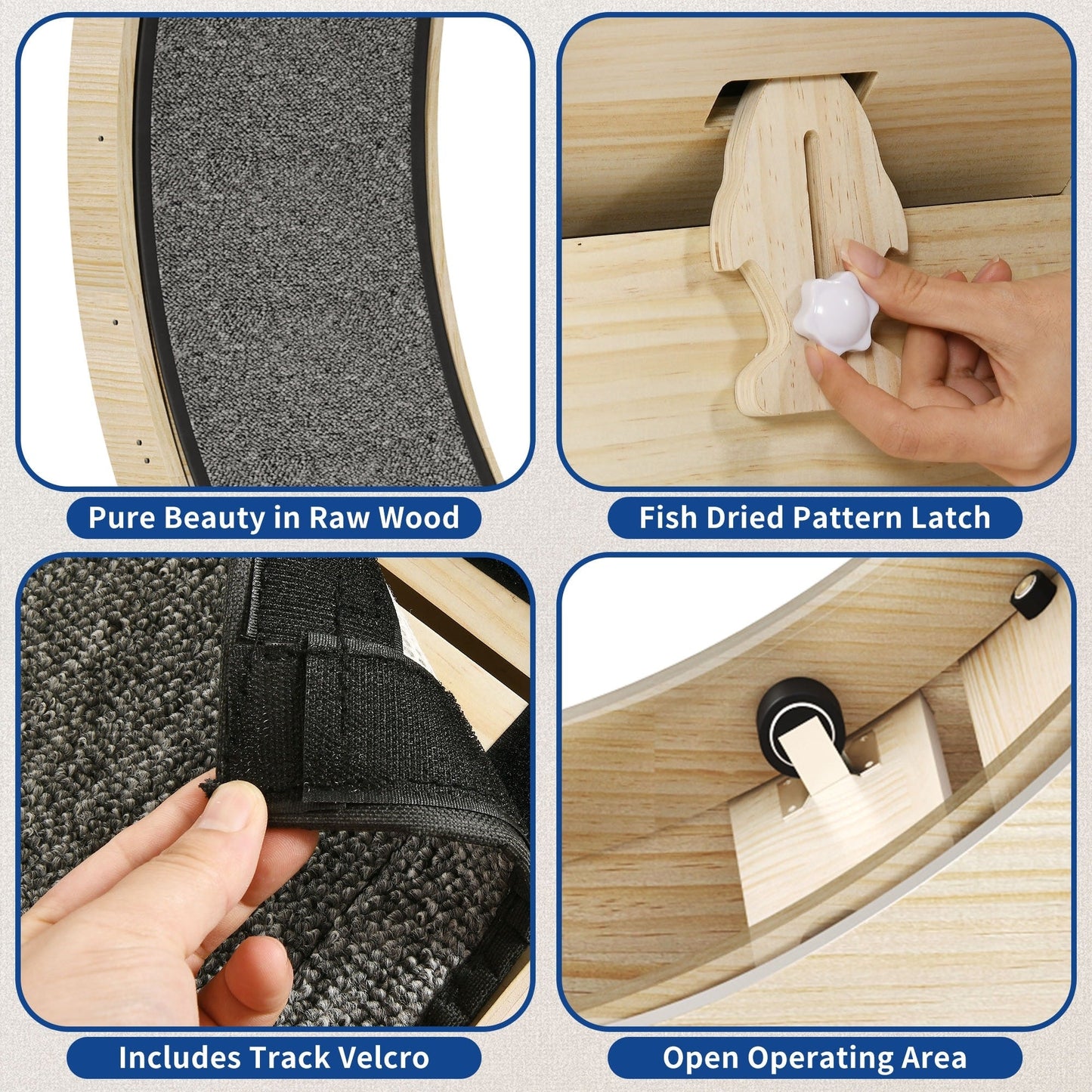 Tapis roulant d'exercice Moasis en bois de 110 cm (43,3 pouces) pour grands chats, avec piste de course recouverte de moquette