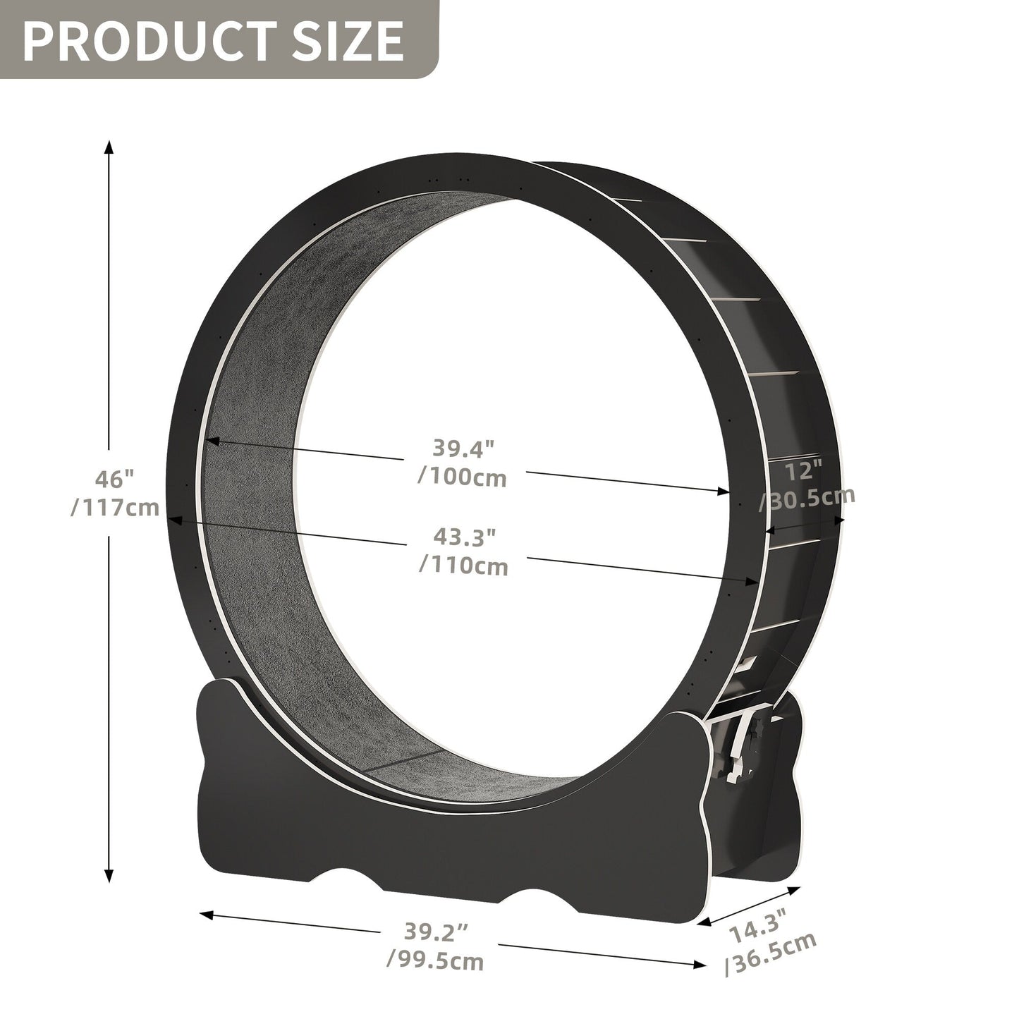 Tapis roulant d'exercice Moasis en bois de 110 cm (43,3 pouces) pour grands chats, avec piste de course recouverte de moquette