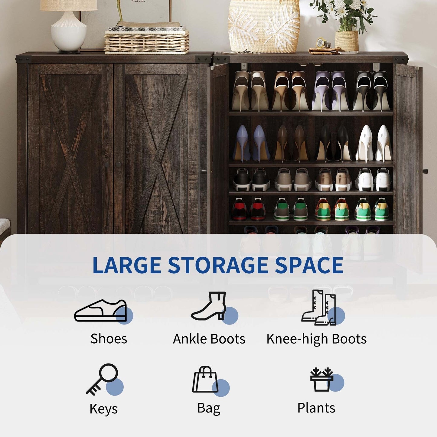 Meuble à chaussures Moasis à 5 niveaux et 20 paires avec double porte pour entrée