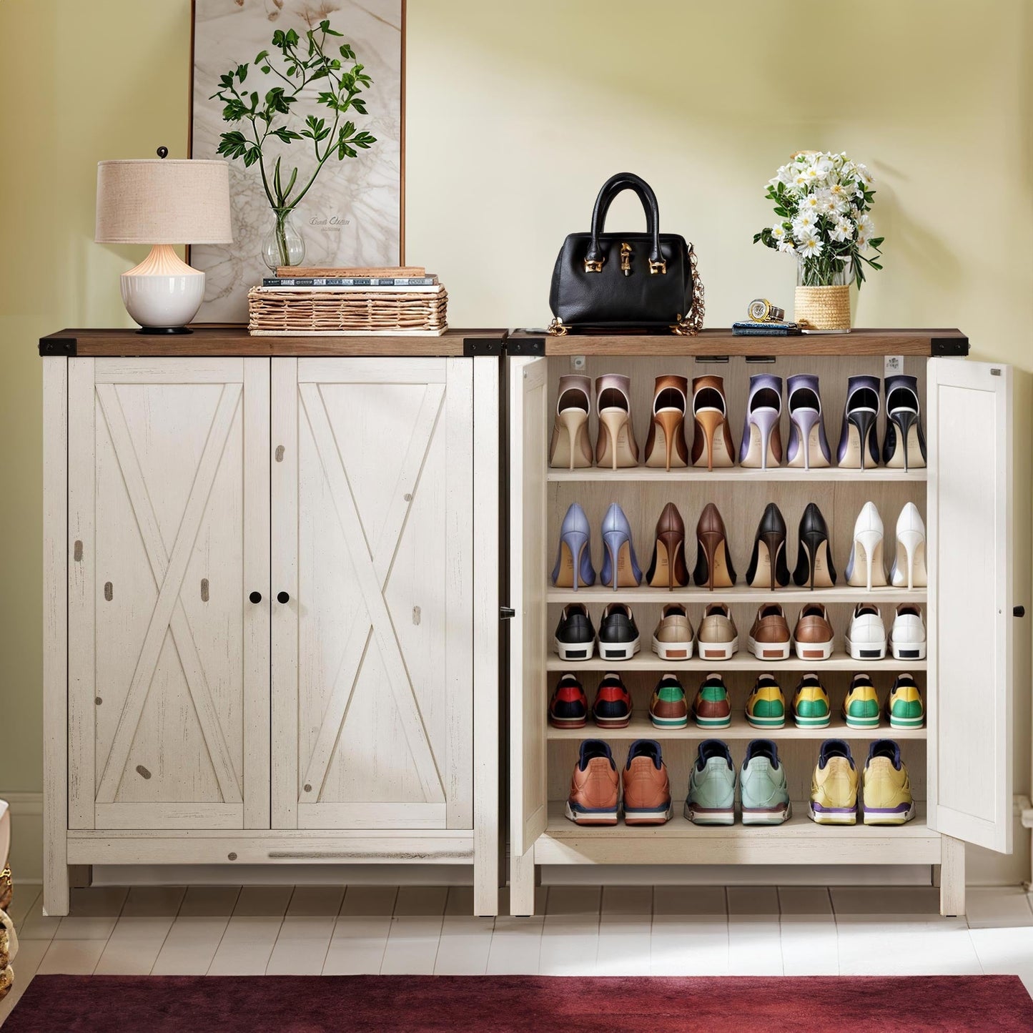 Meuble à chaussures Moasis à 5 niveaux et 20 paires avec double porte pour entrée