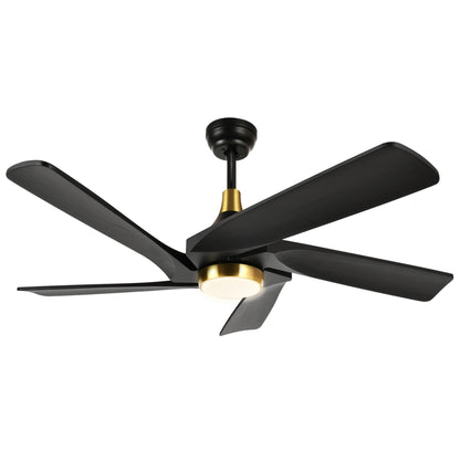 Ventilateur de plafond moderne Moasis 52 avec télécommande, éclairage et 5 pales en bois massif
