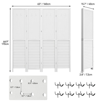 Moasis 67 Paravent en bois blanc à 4 panneaux