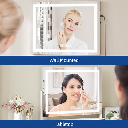 Miroir de maquillage Moasis avec lumière LED, port de chargement USB, grossissement x10 et haut-parleur Bluetooth.