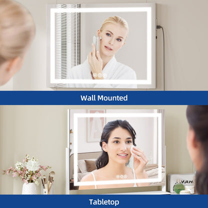 Miroir de maquillage Moasis avec lumière LED, port de chargement USB, grossissement x10 et haut-parleur Bluetooth.