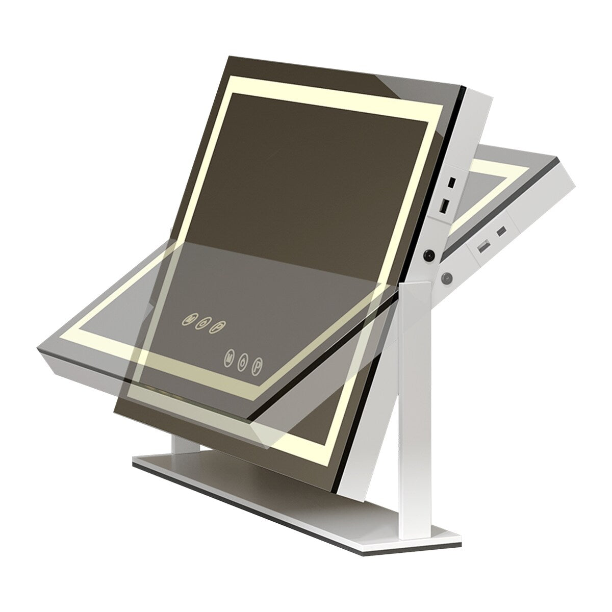 Miroir de maquillage Moasis avec lumière LED, port de chargement USB, grossissement x10 et haut-parleur Bluetooth.