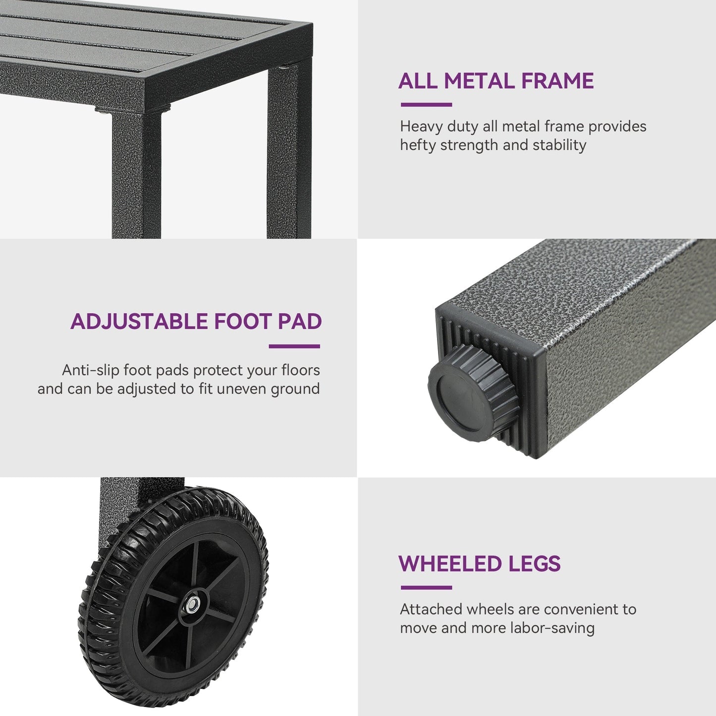 Table de bar/comptoir de patio en métal Moasis avec roulettes