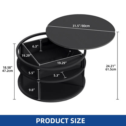 Table basse ronde Moasis avec plateau relevable et rangement dissimulé