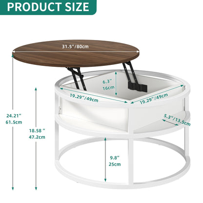 Table basse ronde Moasis avec plateau relevable et rangement dissimulé
