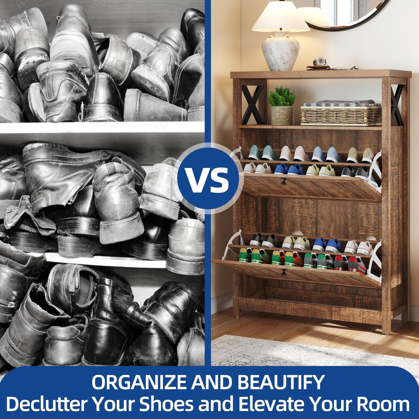 Meuble de rangement à chaussures Moasis avec 2 compartiments pour entrée ou couloir