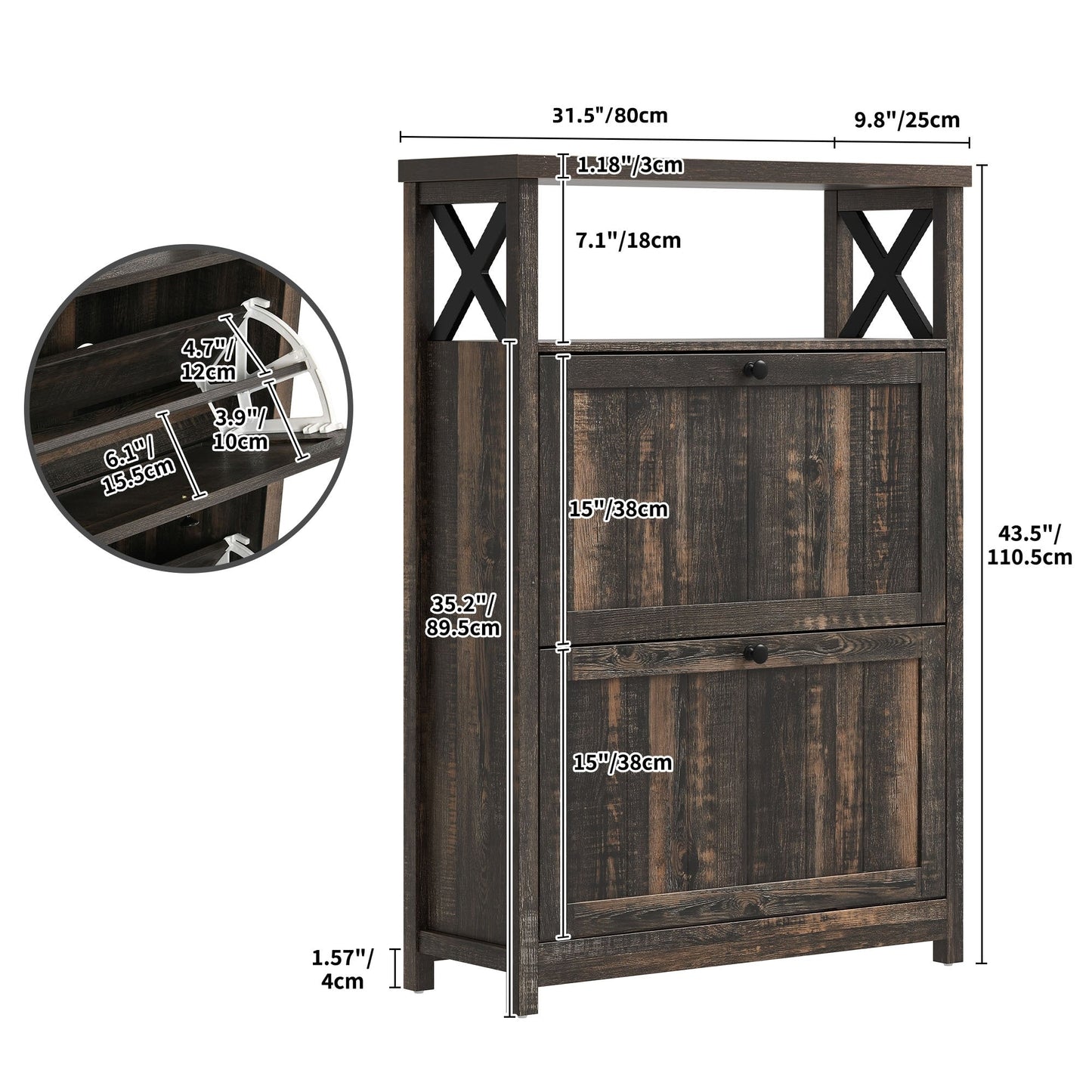 Meuble de rangement à chaussures Moasis avec 2 compartiments pour entrée ou couloir