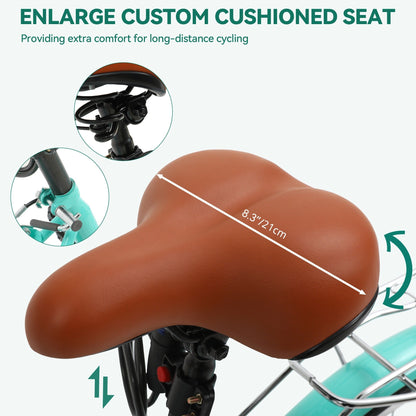 Vélo de ville Moasis24/26 à 7 vitesses, cadre ouvert réglable, idéal pour les trajets domicile-travail.