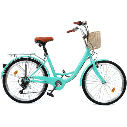 Vélo de ville Moasis24/26 à 7 vitesses, cadre ouvert réglable, idéal pour les trajets domicile-travail.