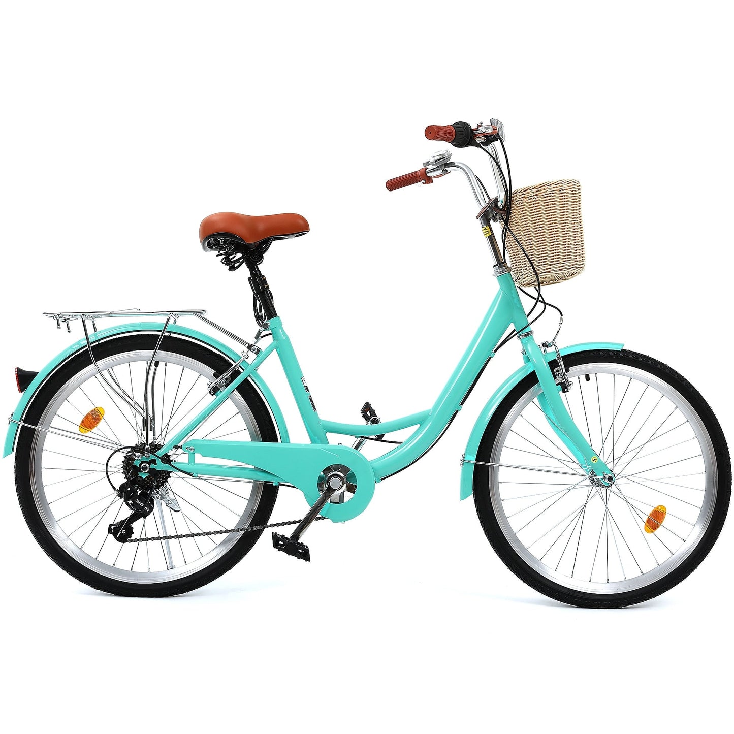 Vélo de ville Moasis24/26 à 7 vitesses, cadre ouvert réglable, idéal pour les trajets domicile-travail.