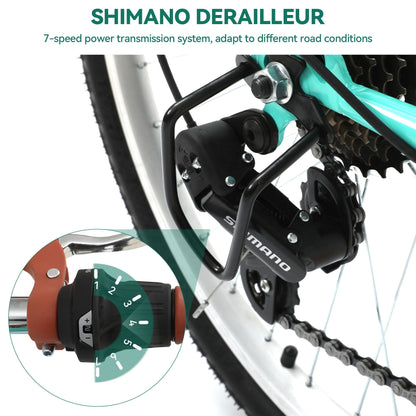 Vélo de ville Moasis24/26 à 7 vitesses, cadre ouvert réglable, idéal pour les trajets domicile-travail.