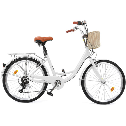 Vélo de ville Moasis24/26 à 7 vitesses, cadre ouvert réglable, idéal pour les trajets domicile-travail.