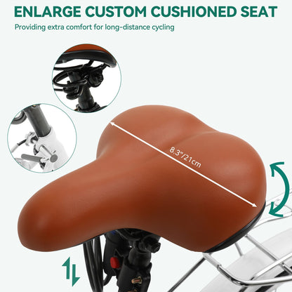 Vélo de ville Moasis24/26 à 7 vitesses, cadre ouvert réglable, idéal pour les trajets domicile-travail.