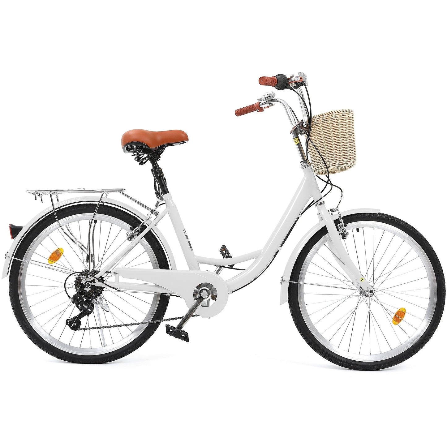 Vélo de ville Moasis24/26 à 7 vitesses, cadre ouvert réglable, idéal pour les trajets domicile-travail.