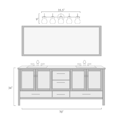 Applique murale moderne en verre à 2/3/4/5 lumières pour salle de bain, design minimaliste