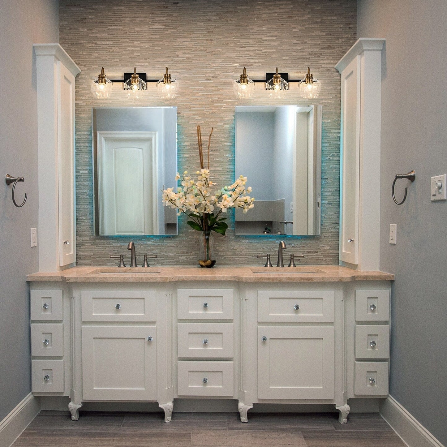 Appliques murales modernes à 3/4 lumières avec variateur et abat-jour en verre