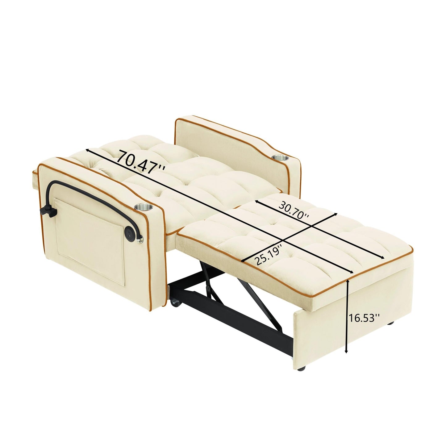 Canapé-lit convertible 3 en 1 moderne 70.86 avec dossier réglable et port de chargement USB pour le salon