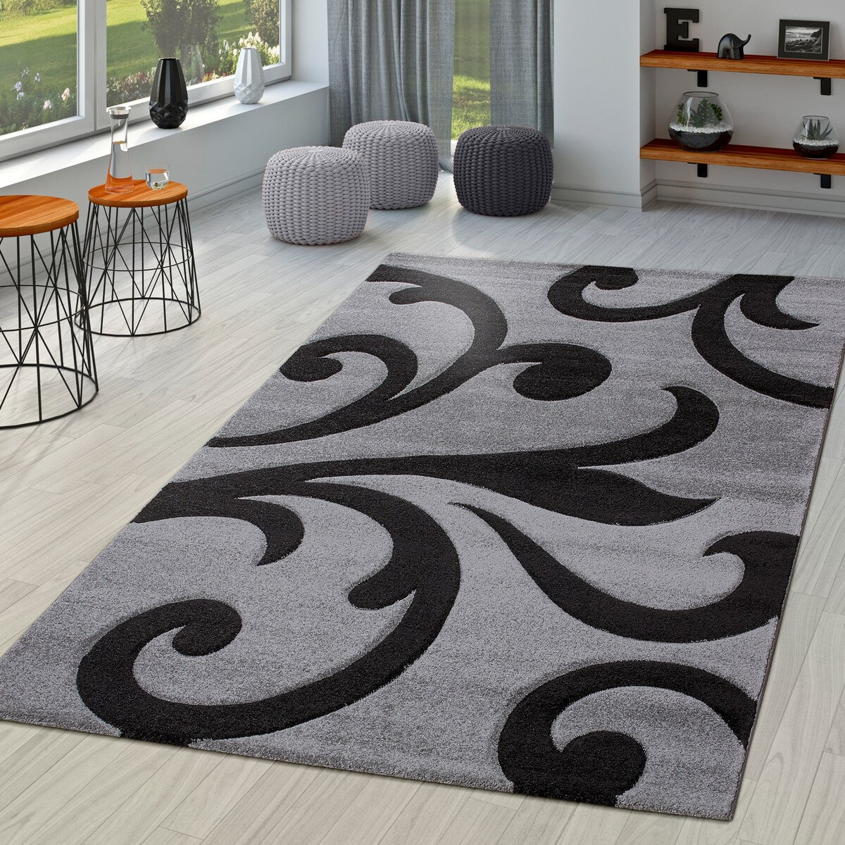 Tapis moderne à motif floral et découpe contour