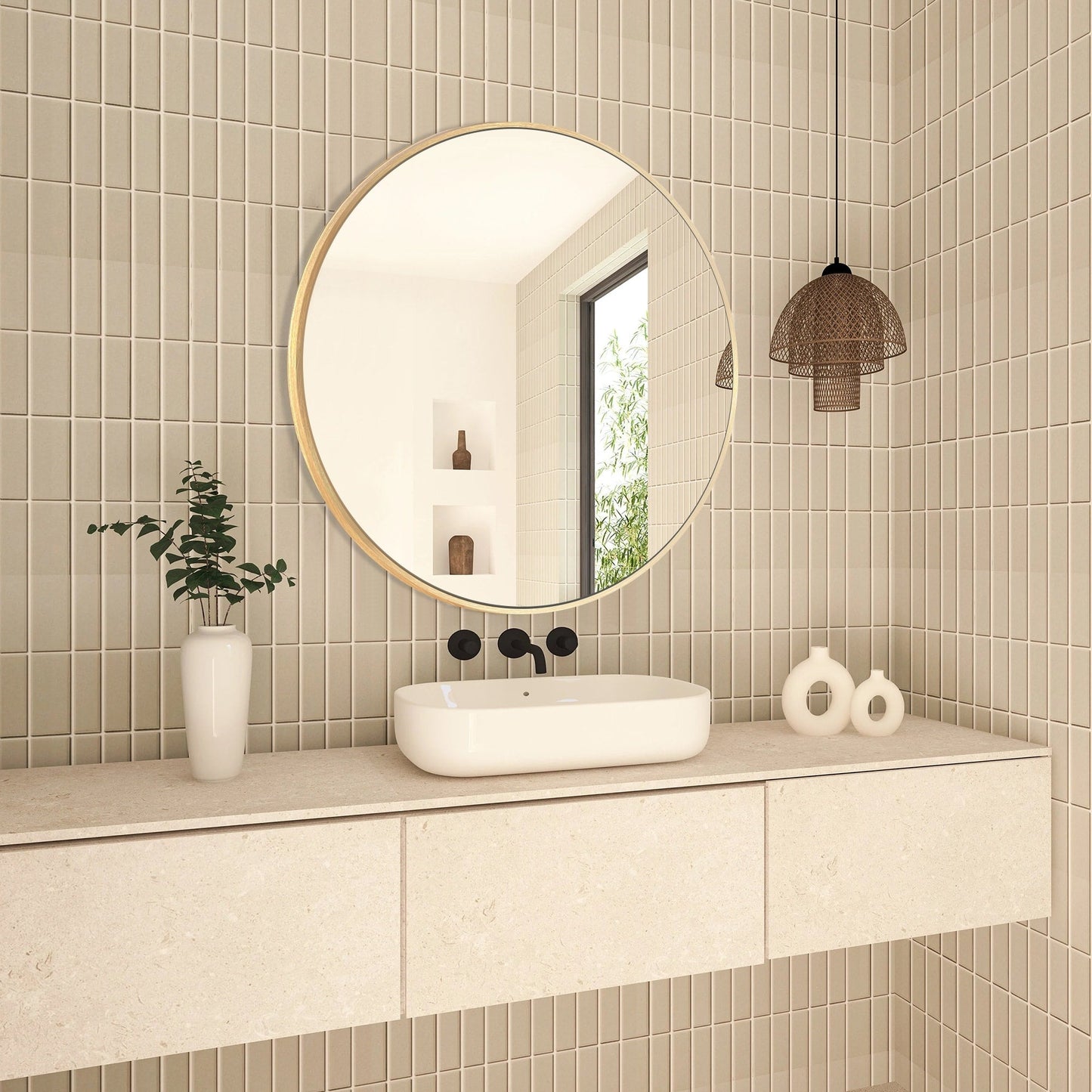 Miroir de courtoisie rond mural moderne pour salle de bain