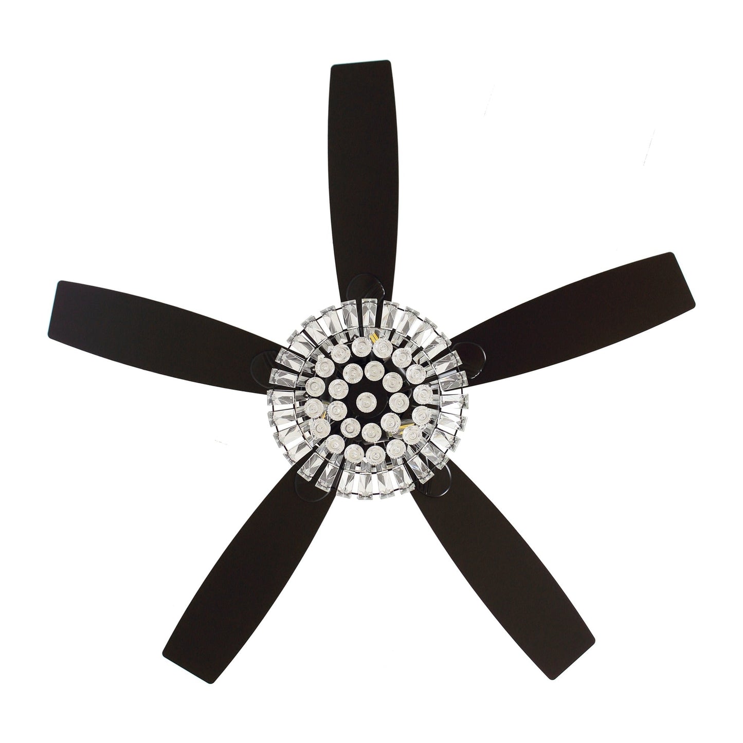 Ventilateur de plafond moderne chromé de 132 cm avec lustre en cristal et télécommande