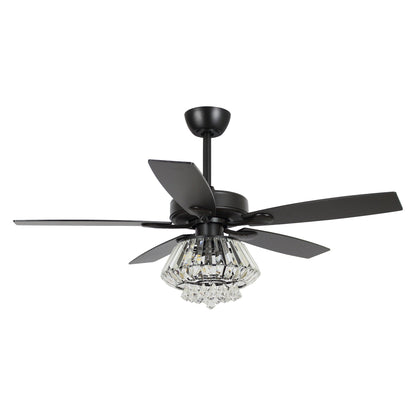 Ventilateur de plafond moderne chromé de 132 cm avec lustre en cristal et télécommande