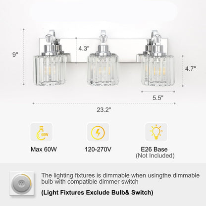 Appliques murales modernes en cristal pour salle de bain, à intensité variable