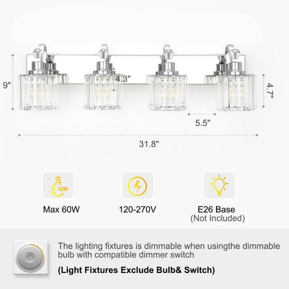 Appliques murales modernes en cristal pour salle de bain, à intensité variable