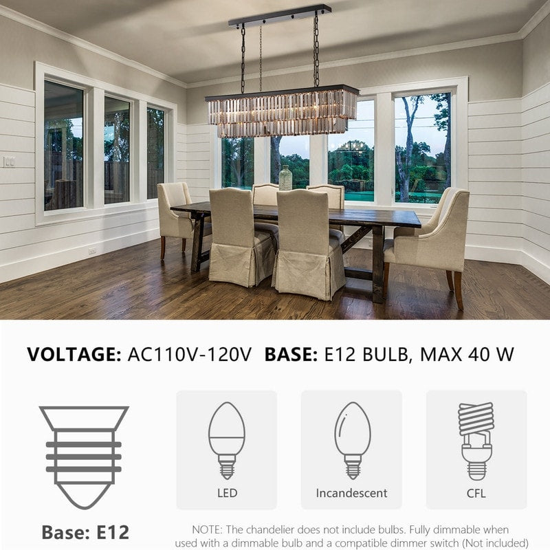 Lustre contemporain en cristal gris fumé et noir de 47 po, design linéaire à deux niveaux, luminaire suspendu pour îlot de cuisine et salle à manger.