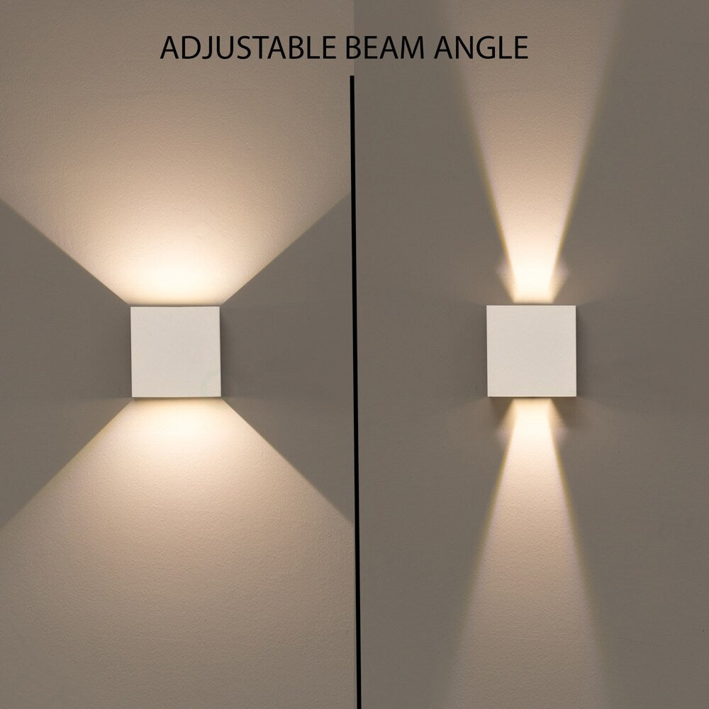 Applique murale moderne LED étanche en aluminium avec faisceau réglable, 10 watts, blanc froid 4000K, pour intérieur et extérieur.