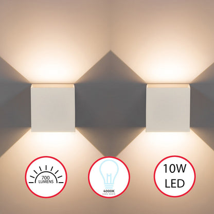 Applique murale moderne LED étanche en aluminium avec faisceau réglable, 10 watts, blanc froid 4000K, pour intérieur et extérieur.