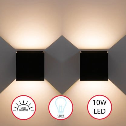 Applique murale moderne LED étanche en aluminium avec faisceau réglable, 10 watts, blanc froid 4000K, pour intérieur et extérieur.