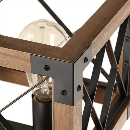 Lustre rectangulaire en bois à 5 lumières, style ferme moderne, avec structure en cage, idéal pour une salle à manger - 31,6 cm (L) x 10 cm (l) x 7,8 cm (H)