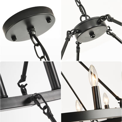 Lustre moderne de style ferme à 2 niveaux, lustre rond en forme de roue de chariot, grand luminaire pour plafond haut.