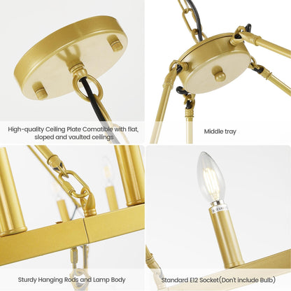 Lustre moderne de style ferme à 2 niveaux, lustre rond en forme de roue de chariot, grand luminaire pour plafond haut.